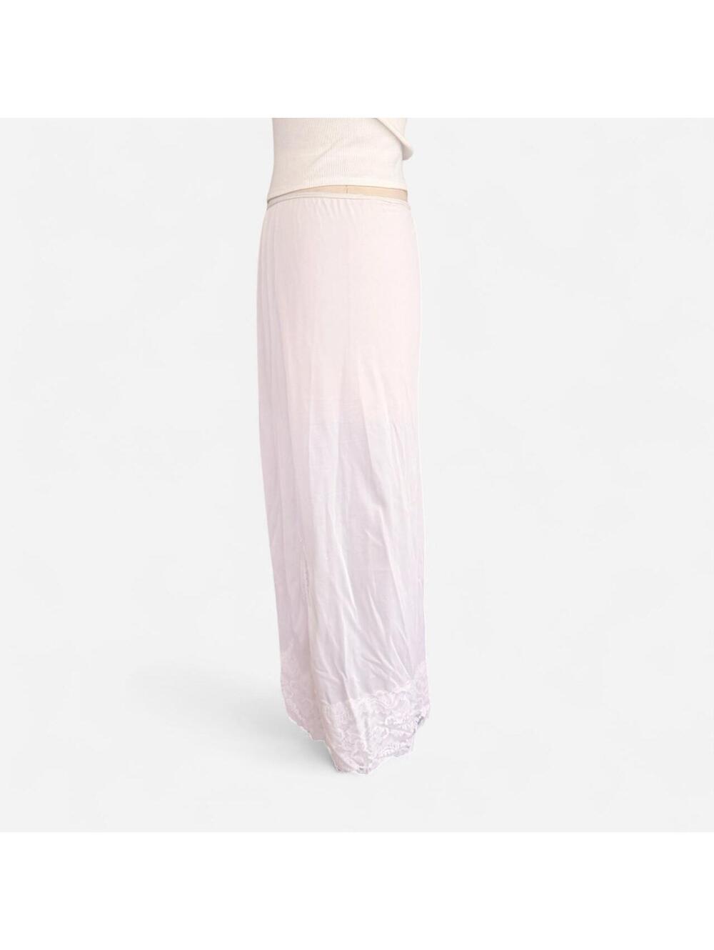 Vintage 80s Lace Hem Nylon Half Slip Skirt in White